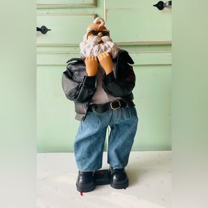 Vintage harmonica musical dancing Santa holiday biker Ho Ho Ho ‘leather’ coat